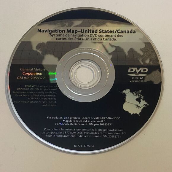 GM Cadillac Navigation Map Disc Version 8.3 Part Number 20883771 - Picture 1 of 8